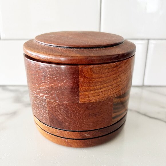 Mid Century Modern Teak Coaster Set Wood Box & 5 Coasters Handturned - Picture 1 of 10